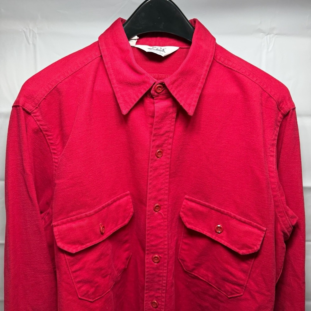 Vintage 70/80s Woolrich Red Cotton Canvas Chamois Shacket Work Shirt USA Made XL - Picture 1 of 8